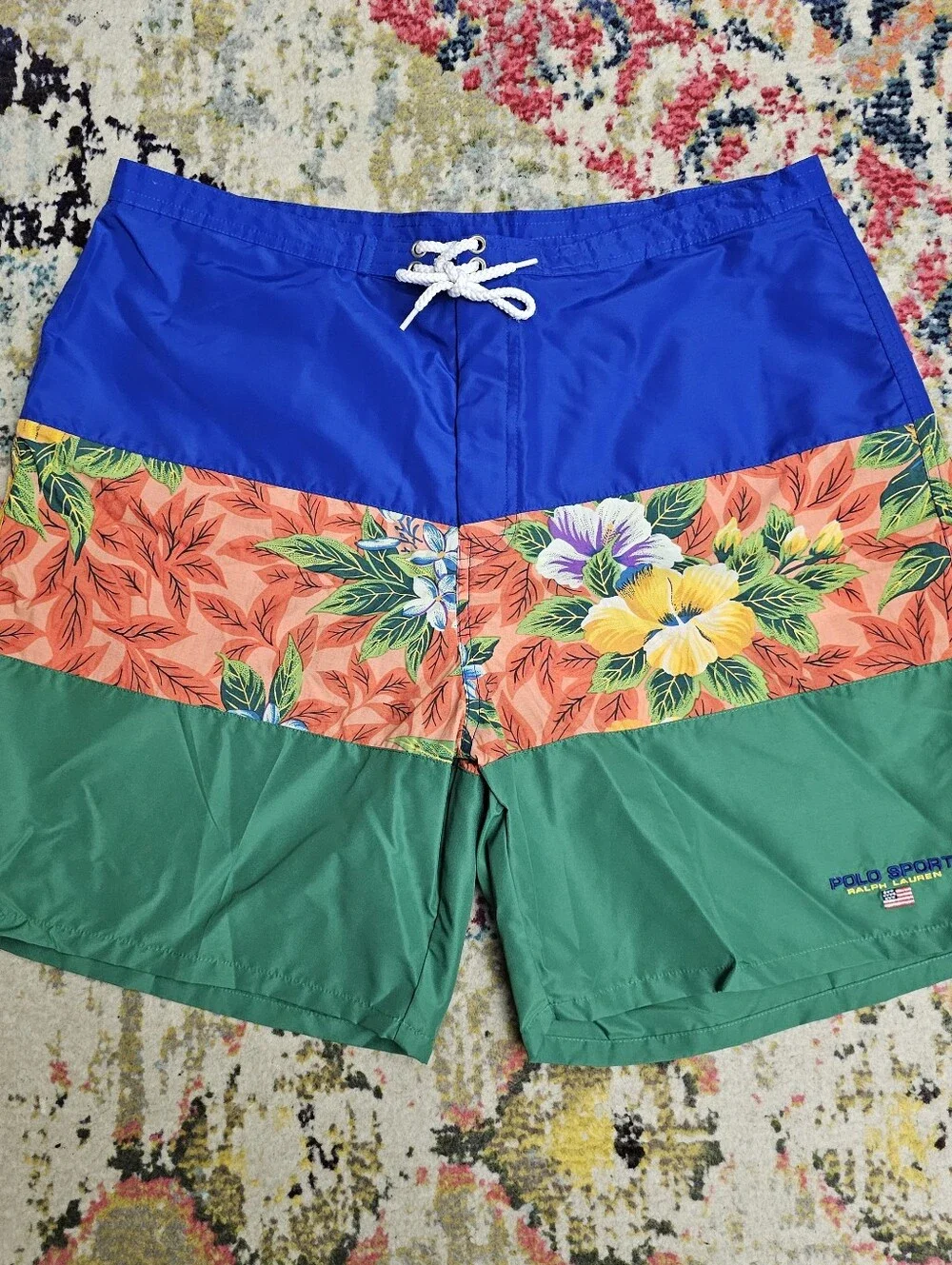 POLO SPORT RALPH LAUREN Nylon Swim Trunks Mens Large Board Shorts Floral Block